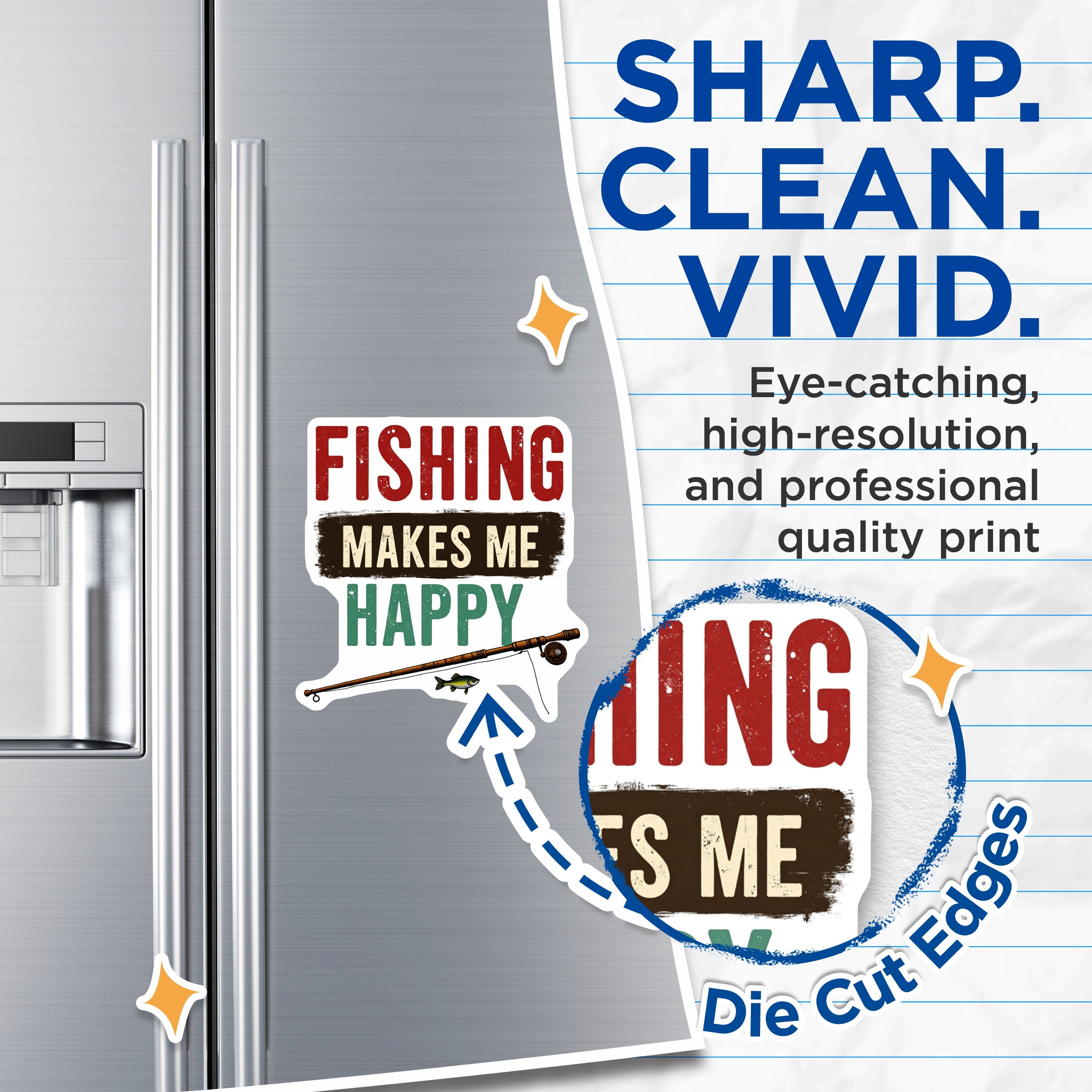 (2 Pack) Fishing Makes Me Happy Magnets - Fisherman Angler Decal - Outdoors Lake Life - Cabin Decor for Men - 5 Inches On Longest Side - Thick Durable Magnet - Made in USA - MAG38035