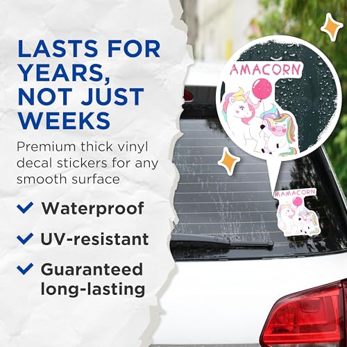 (2 Pack) Cute Unicorn Stickers - Mamacorn Balloon Stickers - Adorable Unicorn Family - 5" On Longest Side - Sticks to Smooth Flat Surfaces - Made in USA - BMCS5177