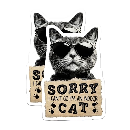 (2 Pack) Funny Cat Stickers - Indoor Cat Quote - Cute Pet Stickers - Cat Lover Stickers - Animal Humor Stickers - 5" On Longest Side - Sticks to Smooth Flat Surfaces - Made in USA - BMCS5130