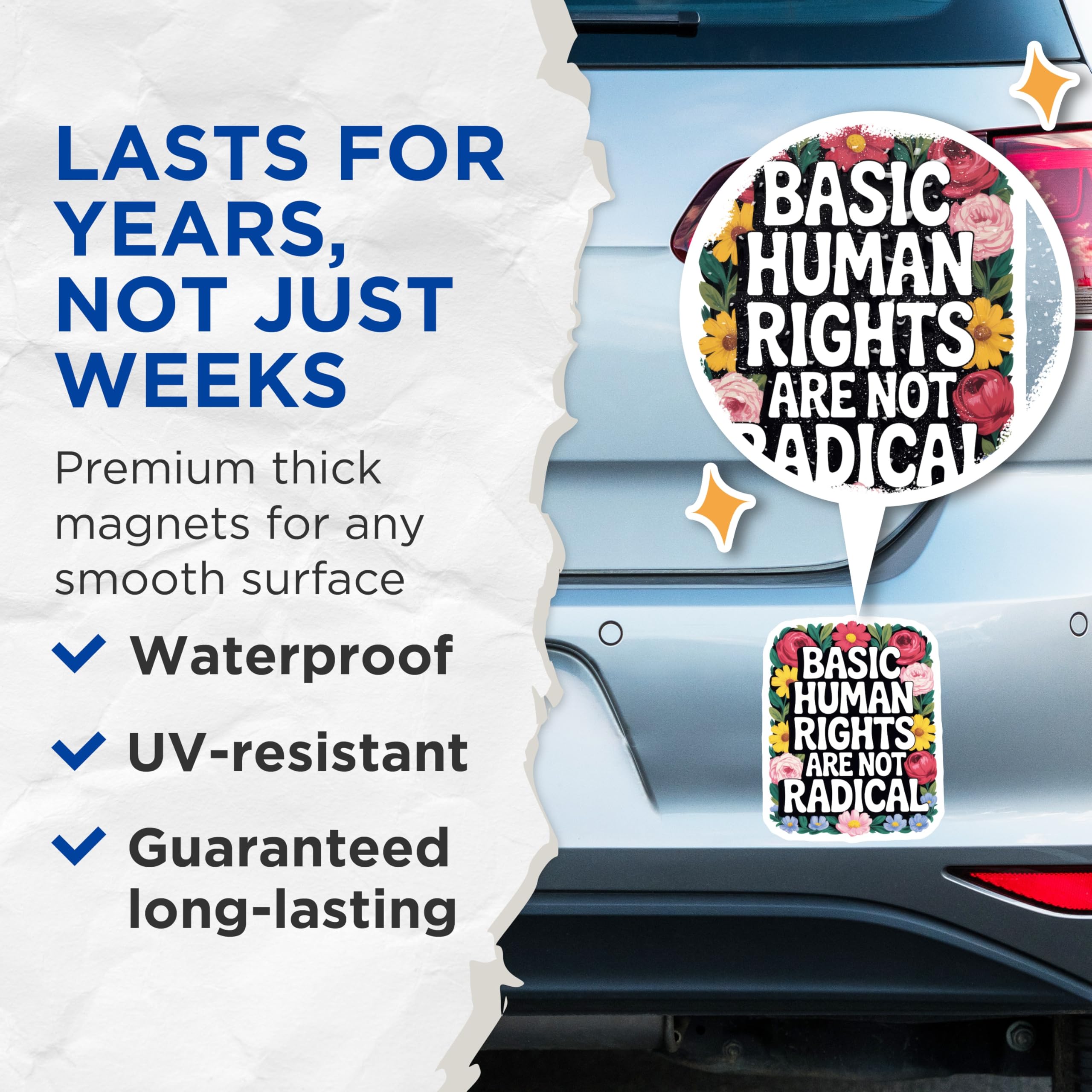 (2 Pack) Basic Human Rights Magnets - Floral Equality - Acceptance Refrigerator Decor - 5" On Longest Side - Premium Magnet - for Cars, Refrigerators, Toolboxes, Lockers - Made in USA - MAG14034