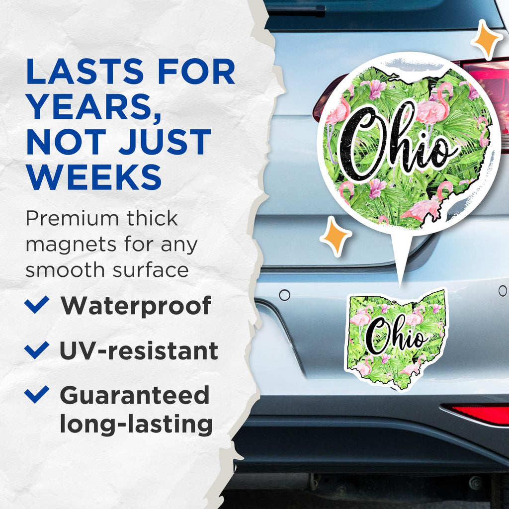 (2 Pack) Ohio Flamingo Magnets - State Pride - Tropical Decor Souvenir - 5" On Longest Side - Premium Magnet - for Cars, Refrigerators, Toolboxes, Lockers - Made in USA - MAG17696
