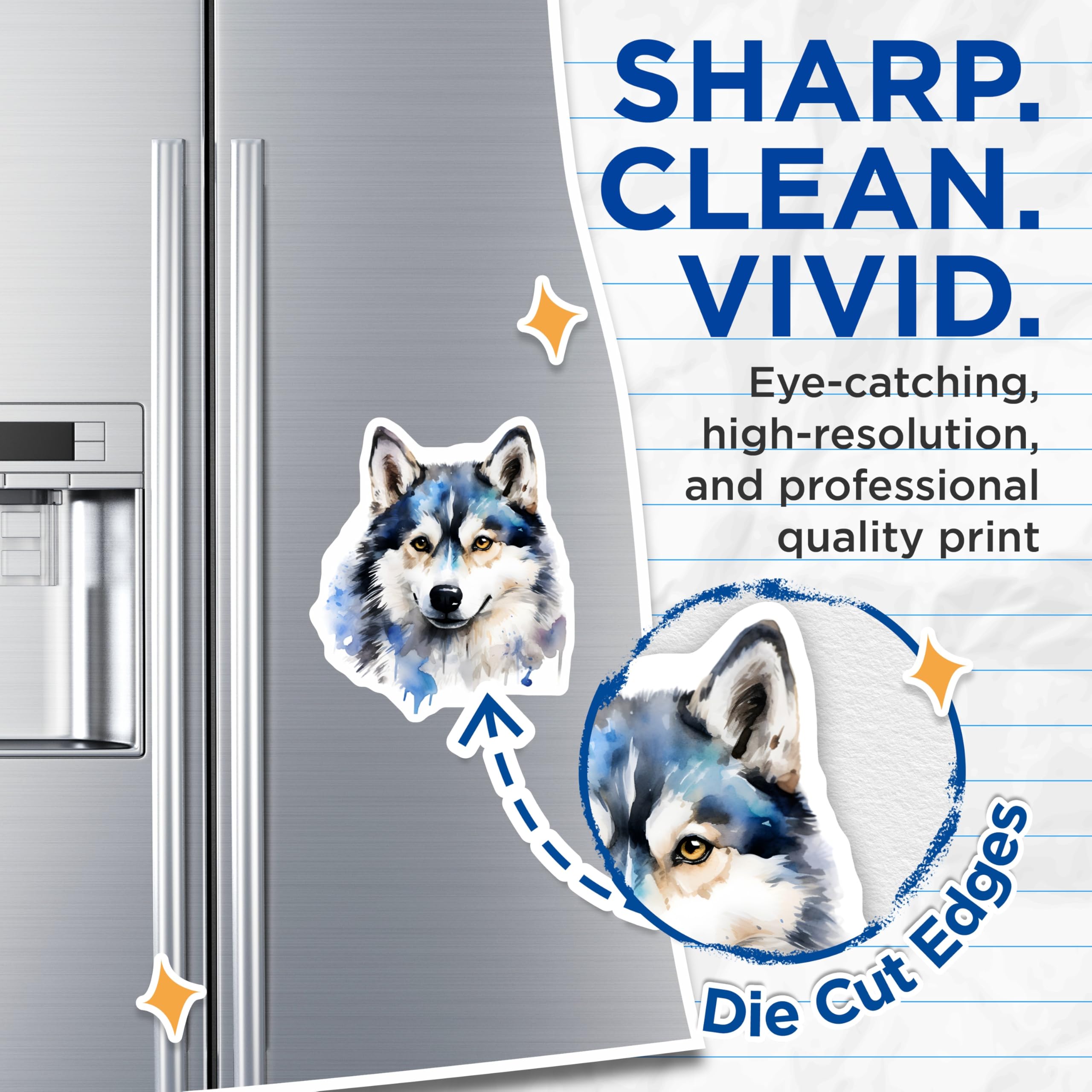 (2 Pack) Watercolor Husky Magnets - Dog Lover Fridge Decor - Animal Art Accent - 5 Inches On Longest Side - Thick Durable Magnet - Made in USA - MAG25271
