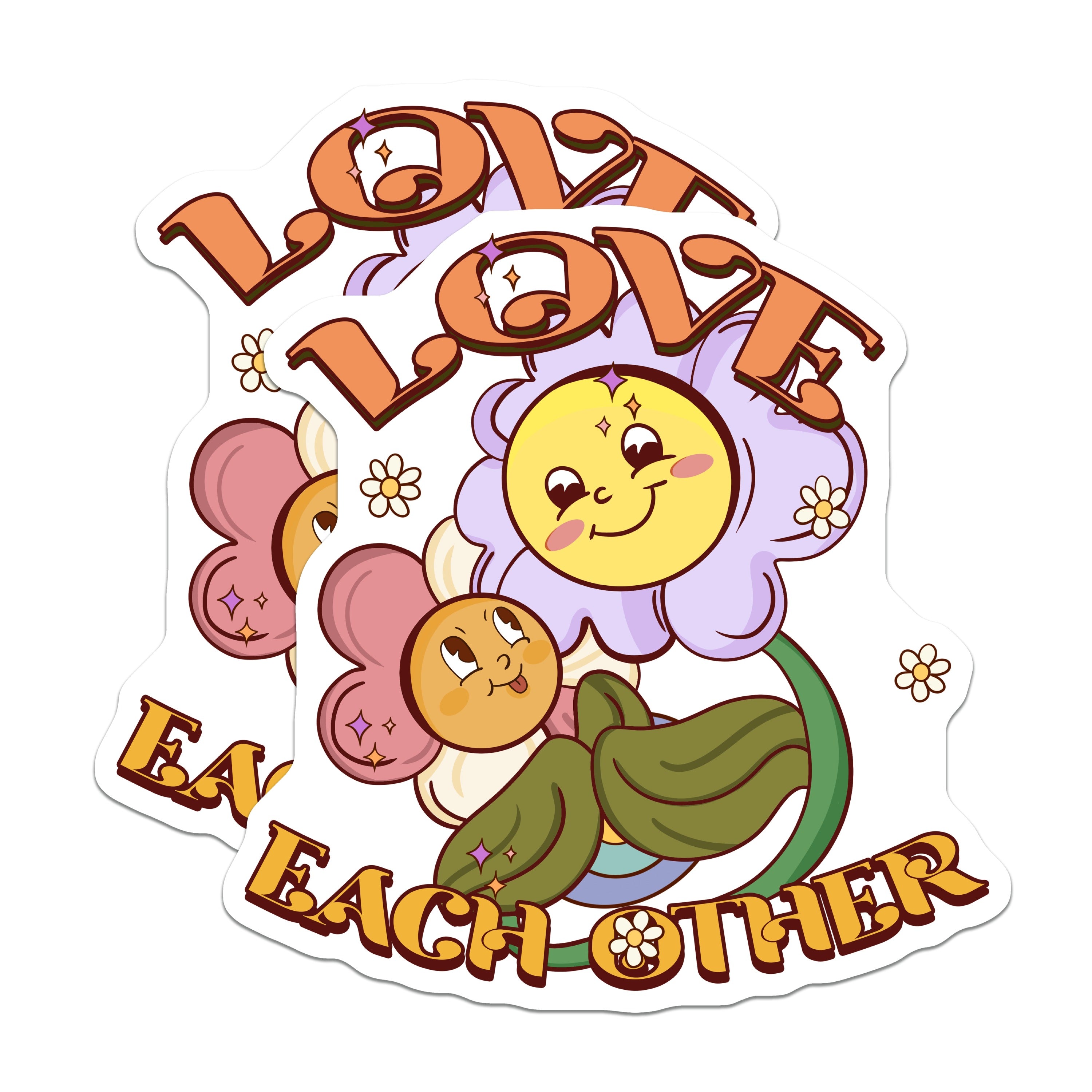 (2 Pack) Love Each Other Magnets - Groovy Flower Power - Hippie Aesthetic Fridge Locker Decor - 5 Inches On Longest Side - Thick Durable Magnet - Made in USA - MAG36369