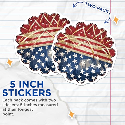 (2 Pack) Patriotic Starburst Stickers - American Flag Theme - Independence Day Decoration - 5" On Longest Side - Sticks to Smooth Flat Surfaces - Made in USA - BMCS8977