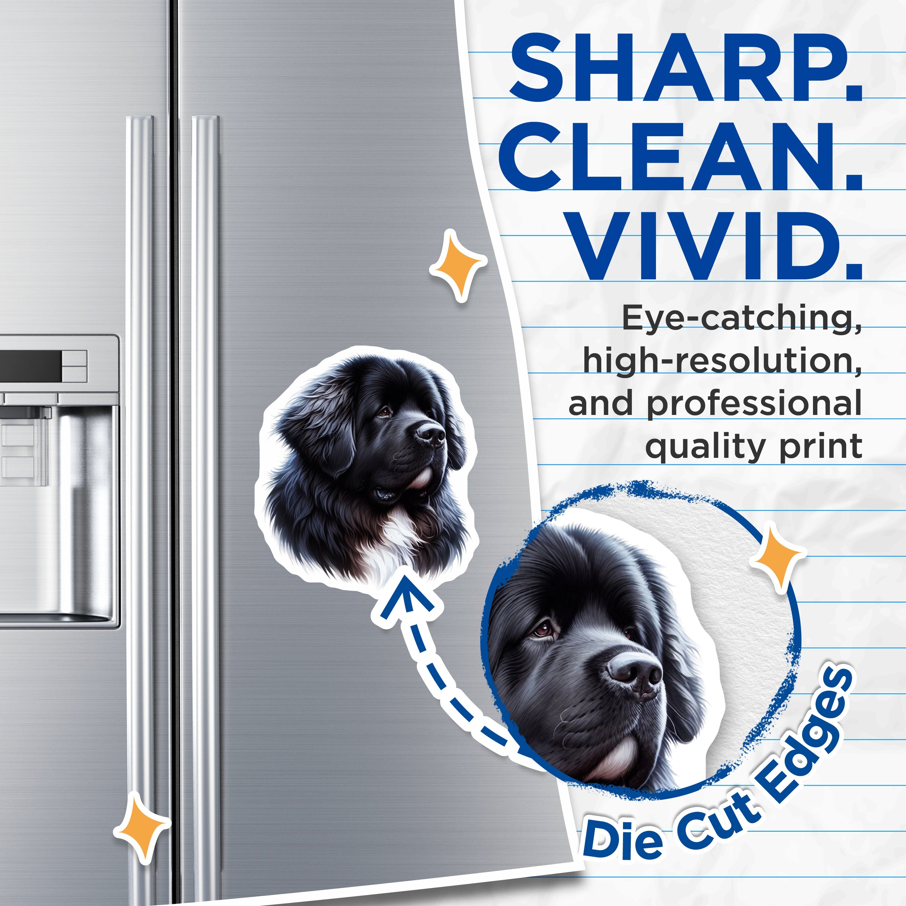 (2 Pack) Newfoundland Dog Magnets - Large Breed Pet Lover Decor - Majestic Canine Art - Dog Mom Dad Fridge Locker Accessory - 5 Inches On Longest Side - Thick Durable Magnet - Made in USA - MAG39545