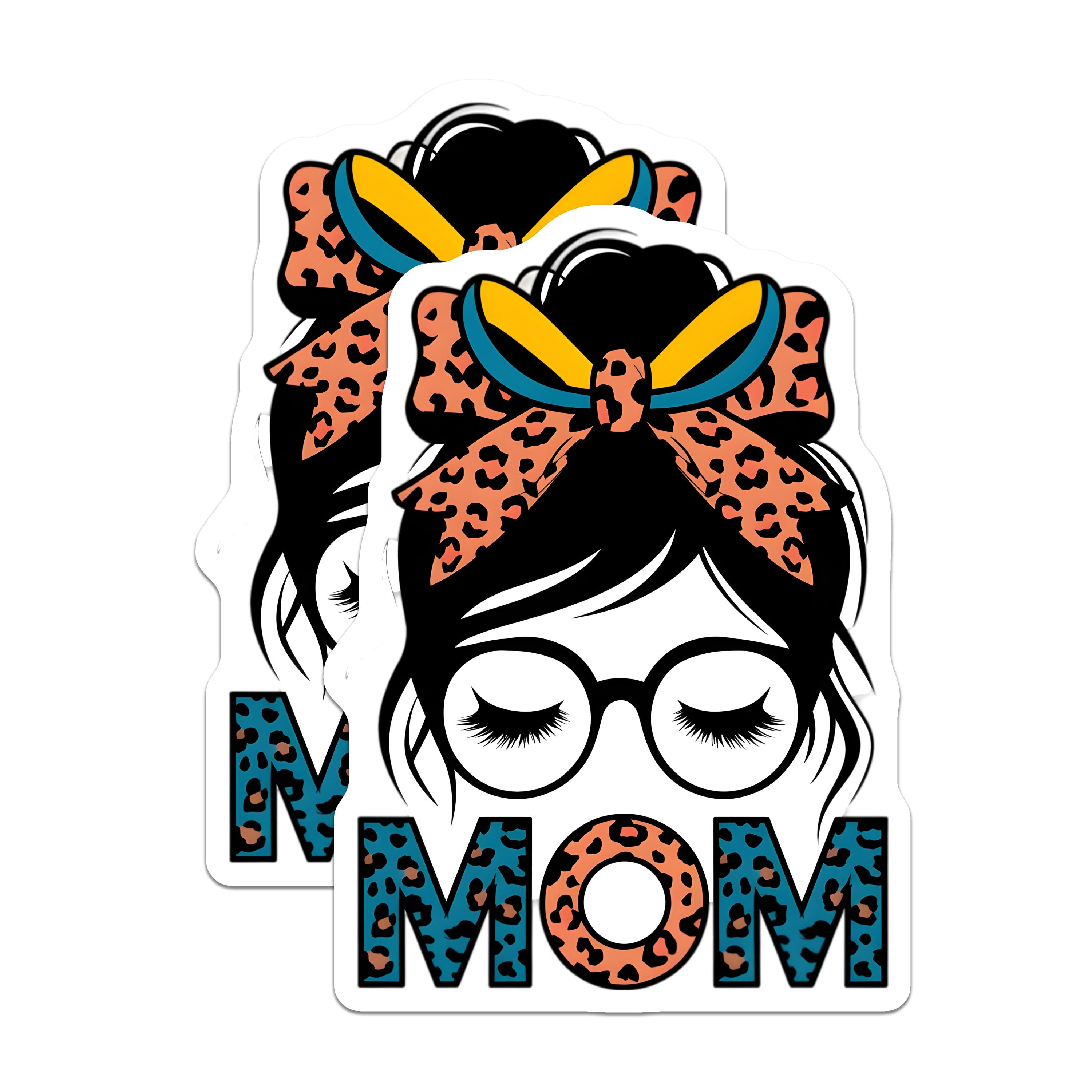 (2 Pack) Messy Bun Mom Life Magnets - Leopard Print Mama Refrigerator Decor - Mother's Day Present - 5 Inches On Longest Side - Thick Durable Magnet - Made in USA - MAG39975