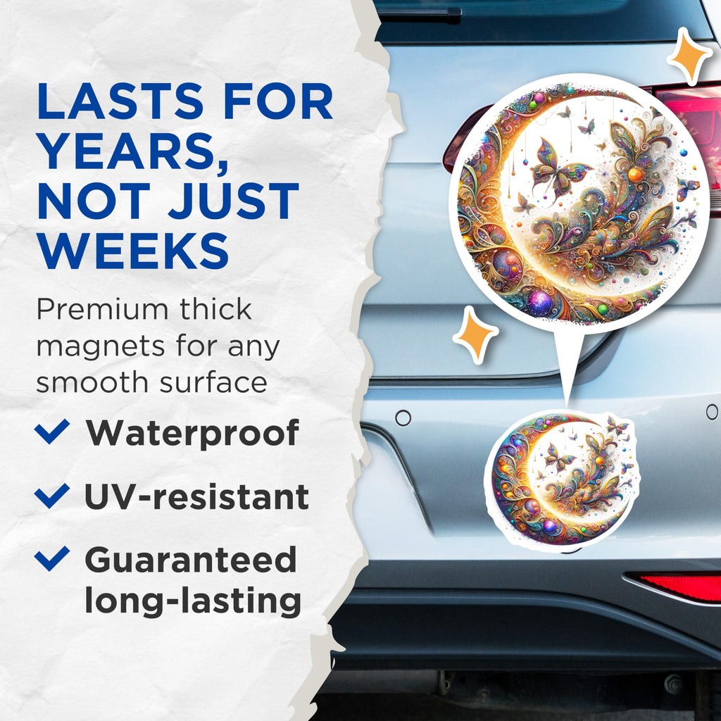 (2 Pack) Crescent Moon Magnets - Butterfly Design Magnets - Celestial Refrigerator Magnets - 5" On Longest Side - Premium Magnet - for Cars, Refrigerators, Toolboxes, Lockers - Made in USA - MAG15680