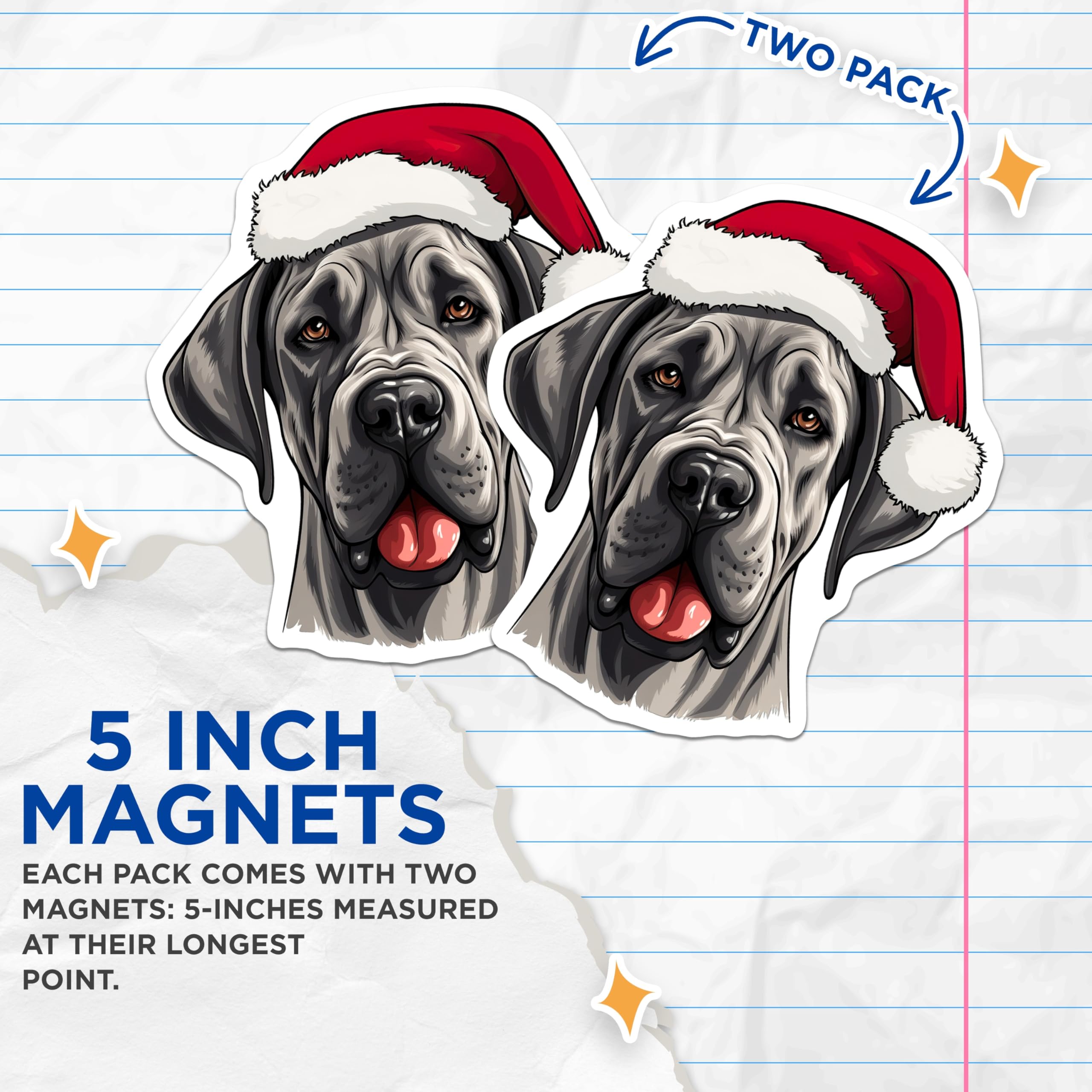 (2 Pack) Cane Corso Santa Hat Magnets - Christmas Dog Decor - Holiday Pet Refrigerator - 5 Inches On Longest Side - Thick Durable Magnet - Made in USA - MAG25688