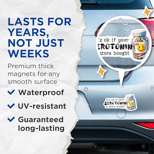 (2 Pack) Funny Mental Health Magnets - Serotonin Boost - Positive Vibes - Cute and Humorous Decor - 5" On Longest Side - for Cars, Fridges, Toolboxes - Made in USA - MAG8247