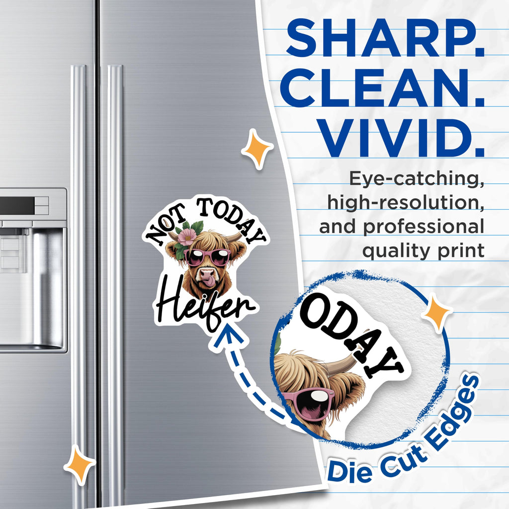 (2 Pack) Heifer Magnets - Not Today Heifer - Highland Cow Fridge Magnets - 5" On Longest Side - Premium Magnet - for Cars, Refrigerators, Toolboxes, Lockers - Made in USA - MAG16541