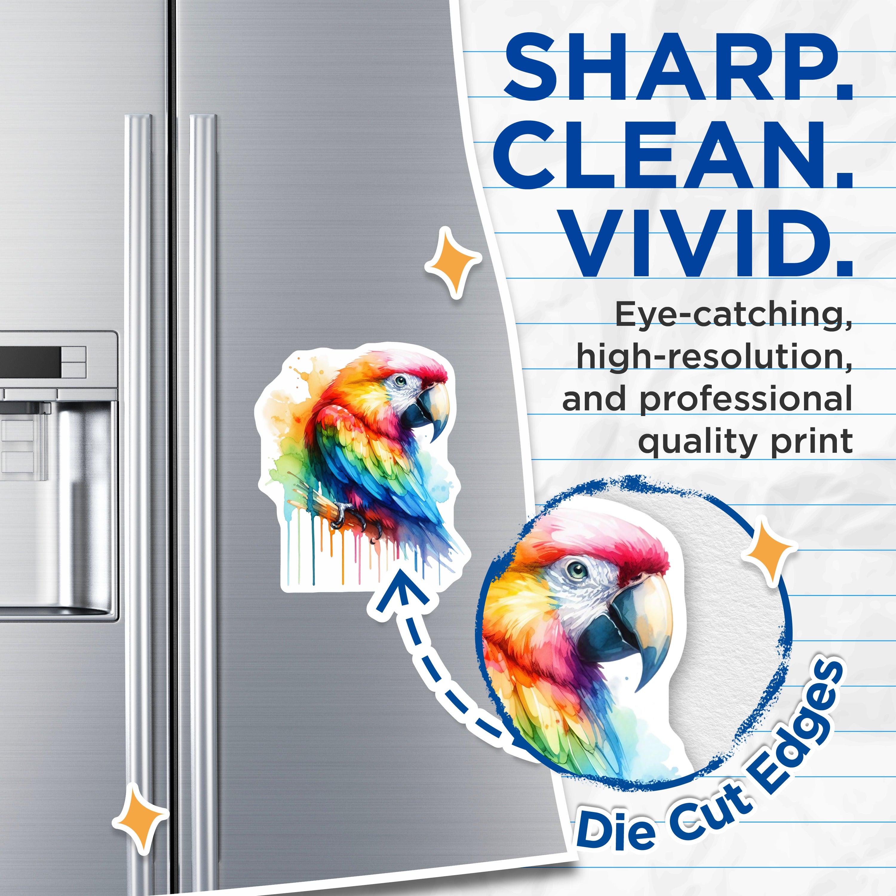 (2 Pack) Watercolor Parrot Magnets - Rainbow Macaw Art - Tropical Bird Decor - 5 Inches On Longest Side - Thick Durable Magnet - Made in USA - MAG38042