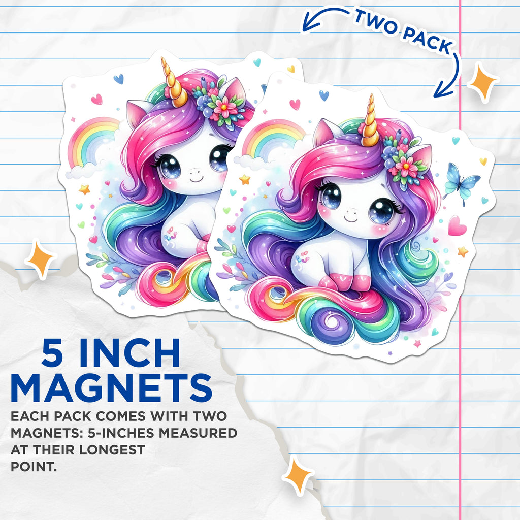(2 Pack) Cute Unicorn Magnets - Rainbow Fantasy Decor - Kids Locker Fridge Accessories - 5 Inches On Longest Side - Thick Durable Magnet - Made in USA - MAG38797