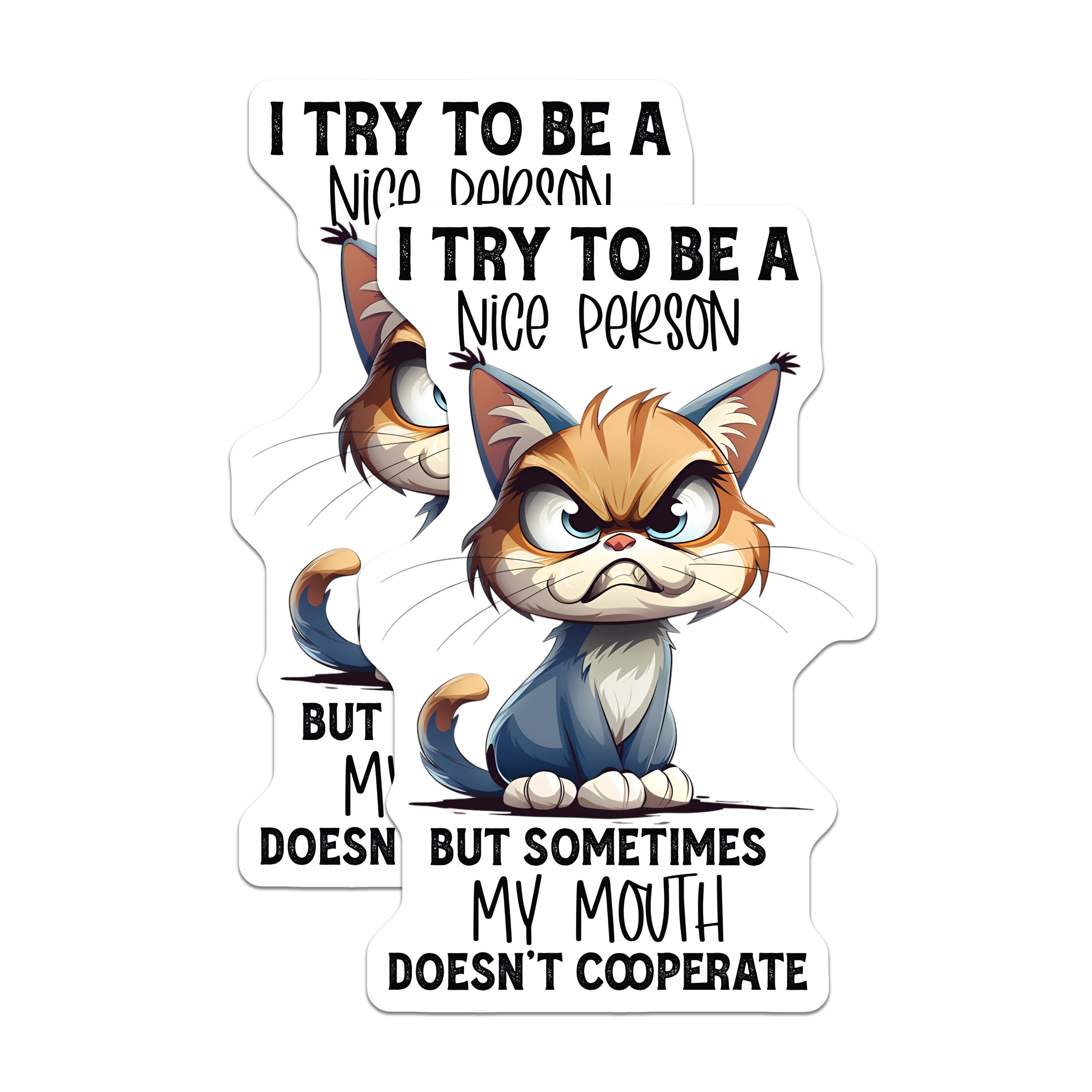 (2 Pack) Sarcastic Cat Magnets - Funny Grumpy Quote - Refrigerator Decor - Coworker Present Idea - Animal Lover Humor - 5 Inches On Longest Side - Thick Durable Magnet - Made in USA - MAG36705