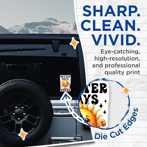 (2 Pack) Better Days Ahead Stickers - Inspirational Sun - Motivational Quote - 5" On Longest Side - Sticks to Smooth Flat Surfaces - Made in USA - BMCS8245