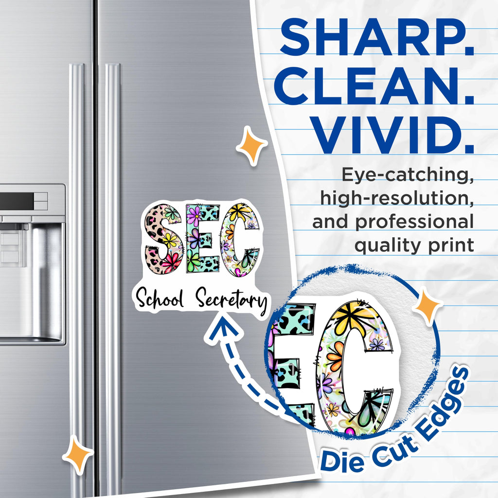 (2 Pack) School Secretary Magnets - Floral Print - Teacher Appreciation Magnet - 5" On Longest Side - Premium Magnet - for Cars, Refrigerators, Toolboxes, Lockers - Made in USA - MAG16182