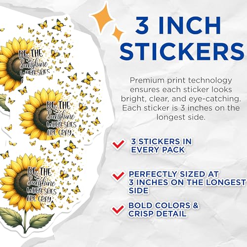 (3 Pack) Sunflower Decals - Butterfly Decals - Positive Quote Decal - 3 Inches On Longest Side - Easy Peel & Apply - Made in USA - 3MCS6752