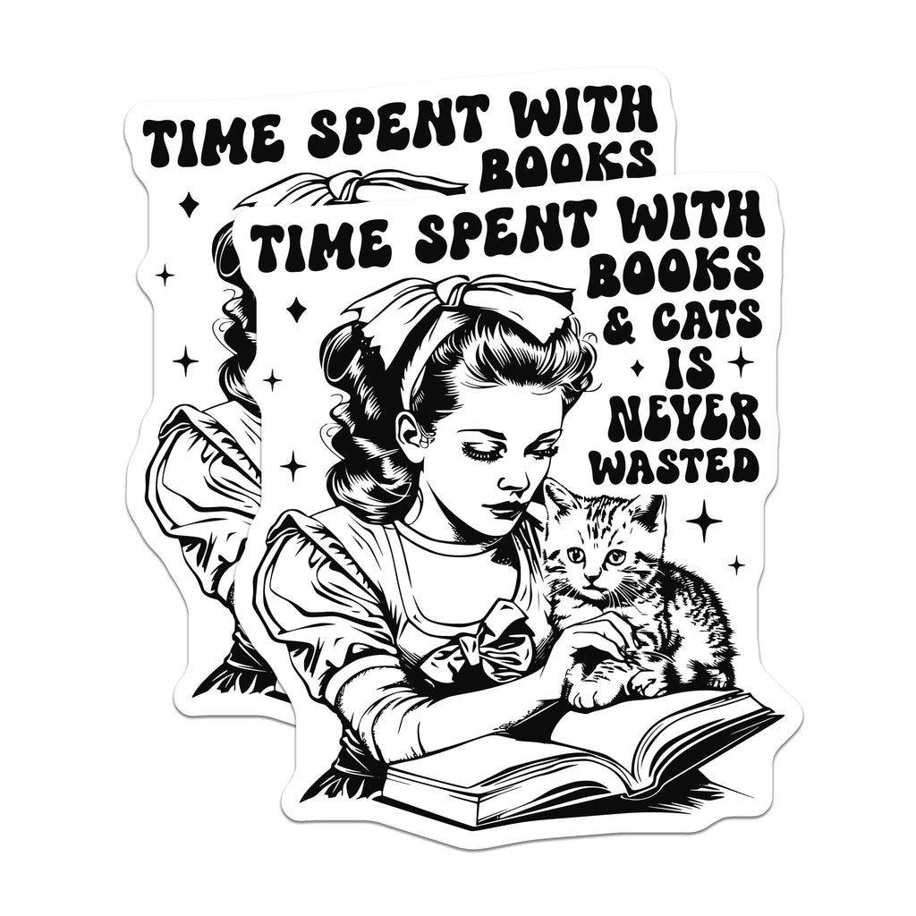 (2 Pack) Book Cat Lover Magnets - Reading Kitten Decor - Retro Aesthetic Item for Readers - 5 Inches On Longest Side - Thick Durable Magnet - Made in USA - MAG37889