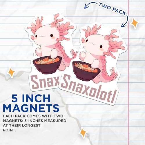 (2 Pack) Cute Axolotl Magnets - Cartoon Axolotl Art - Fun Kitchen Decor - Adorable Fridge Accessories - 5" On Longest Side - for Cars, Fridges, Toolboxes - Made in USA - MAG7779