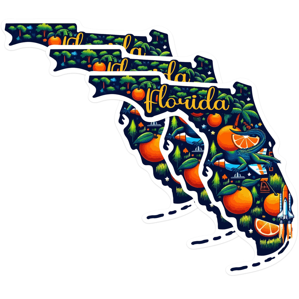 (3 Pack) Florida Decals - Gator and Orange - Space Shuttle Sticker - 3 Inches On Longest Side - Easy Peel & Apply - Made in USA - 3MCS0128