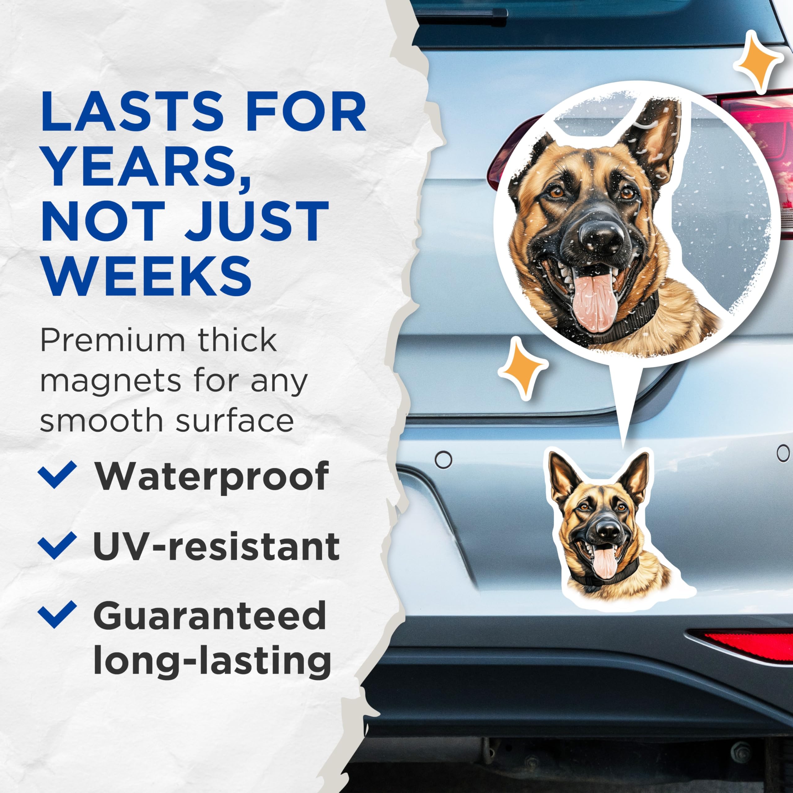 (2 Pack) German Shepherd Magnets - Smiling Dog Portrait - Pet Owner Refrigerator - 5 Inches On Longest Side - Thick Durable Magnet - Made in USA - MAG27917