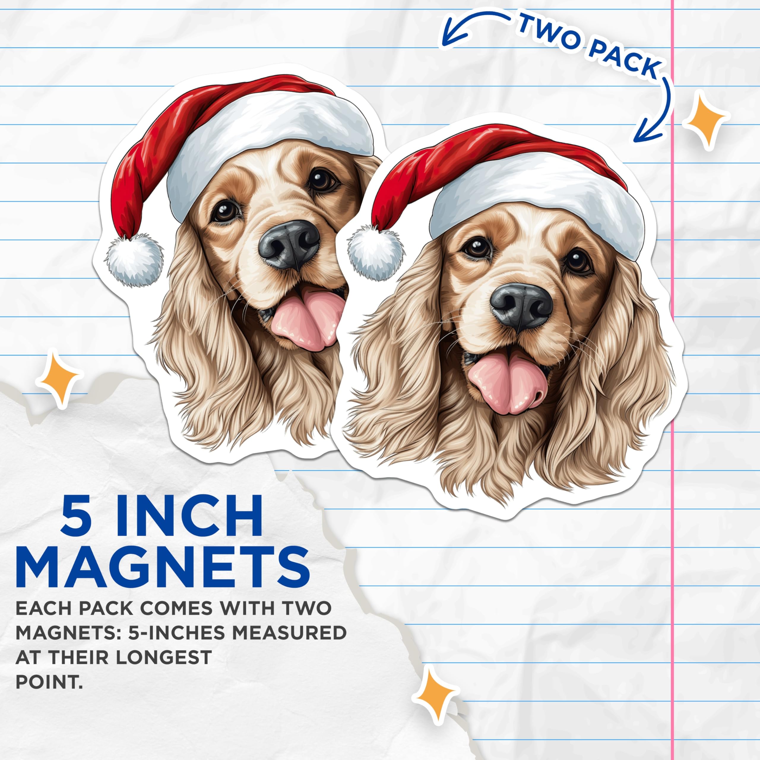 (2 Pack) Santa Hat Dog Magnets - Christmas Dog Decor - Holiday Cocker Spaniel Pup - 5 Inches On Longest Side - Thick Durable Magnet - Made in USA - MAG26026