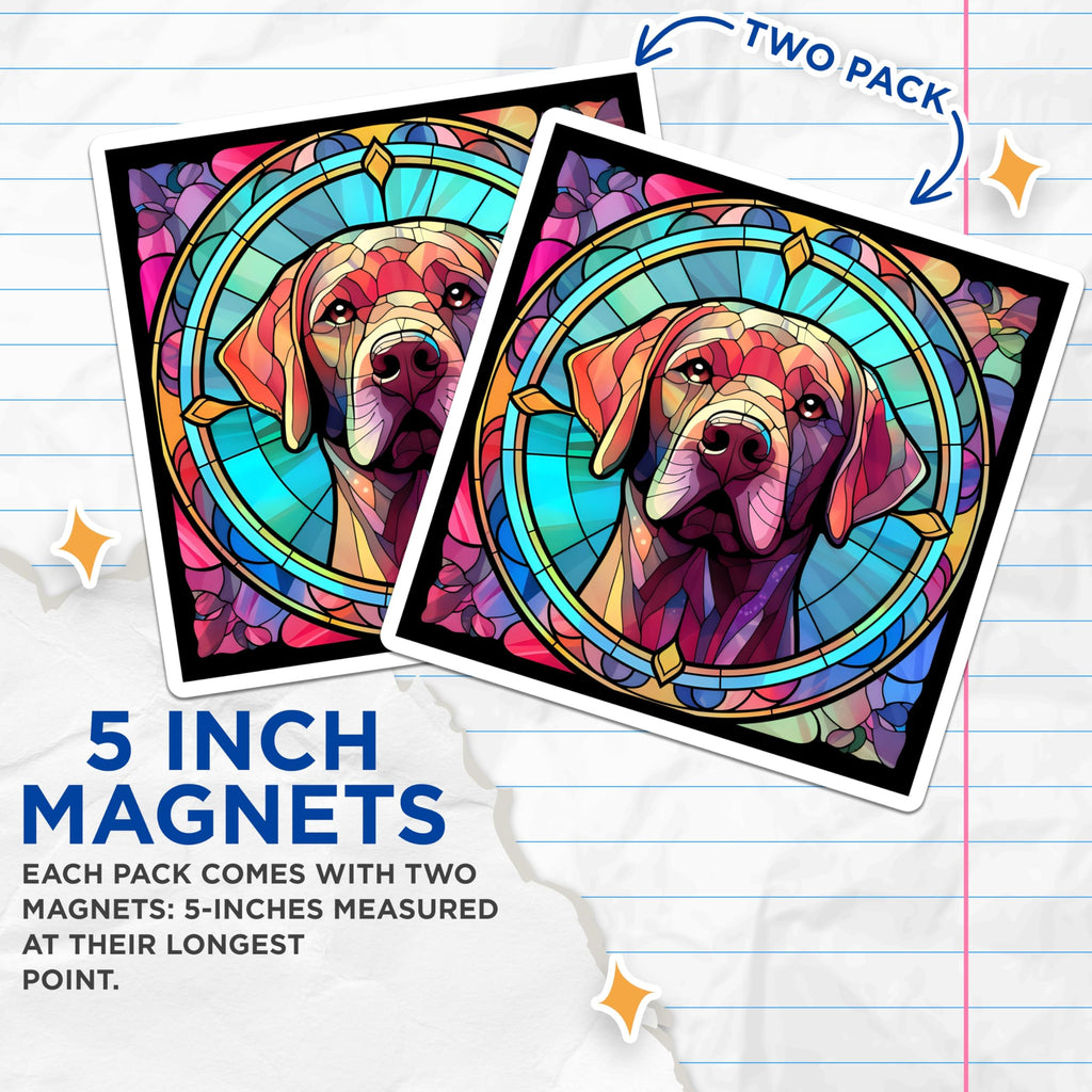 (2 Pack) Labrador Retriever Magnets - Stained Glass Dog - Fridge Magnets - 5" On Longest Side - Premium Magnet - for Cars, Refrigerators, Toolboxes, Lockers - Made in USA - MAG15416