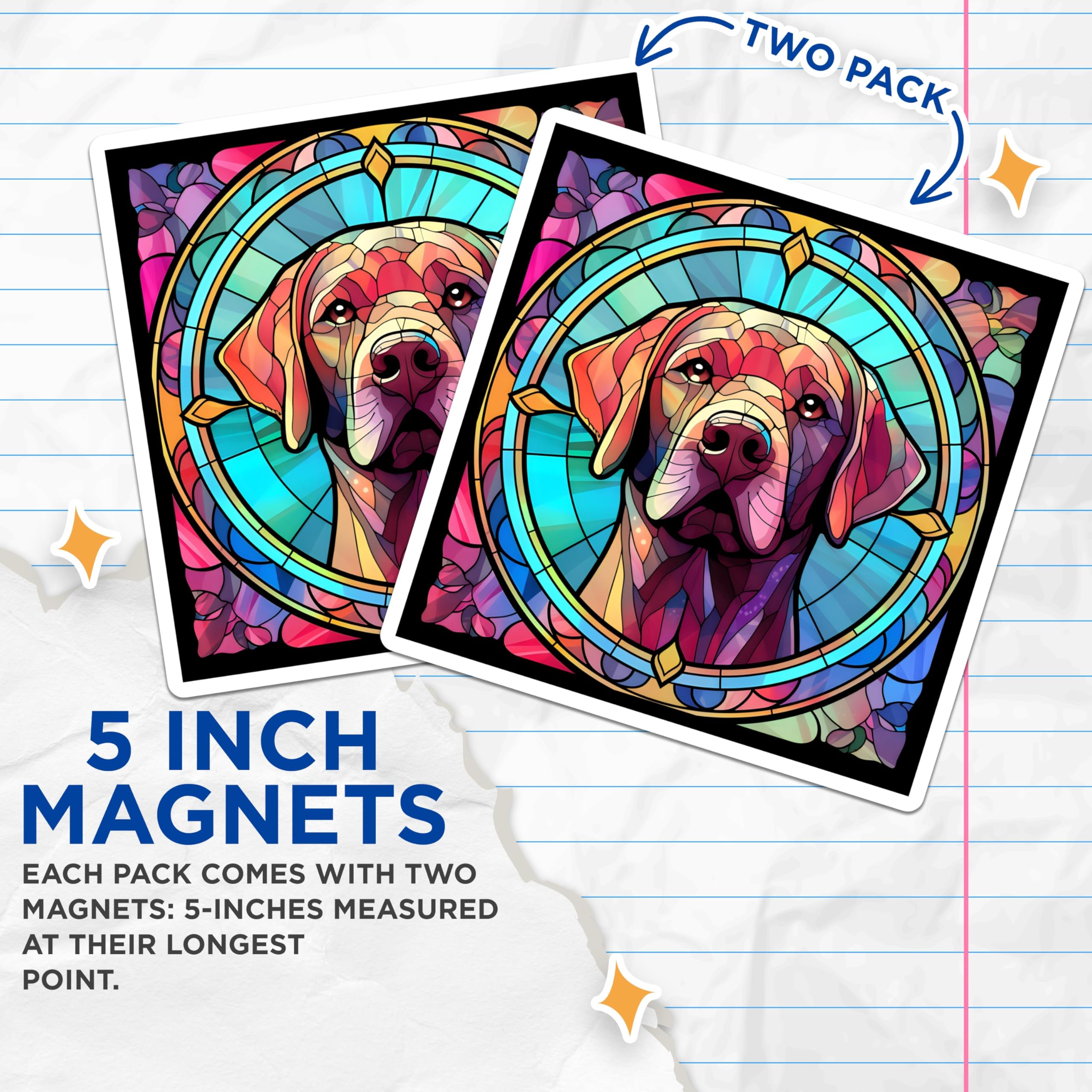 (2 Pack) Labrador Retriever Magnets - Stained Glass Dog - Fridge Magnets - 5" On Longest Side - Premium Magnet - for Cars, Refrigerators, Toolboxes, Lockers - Made in USA - MAG15416