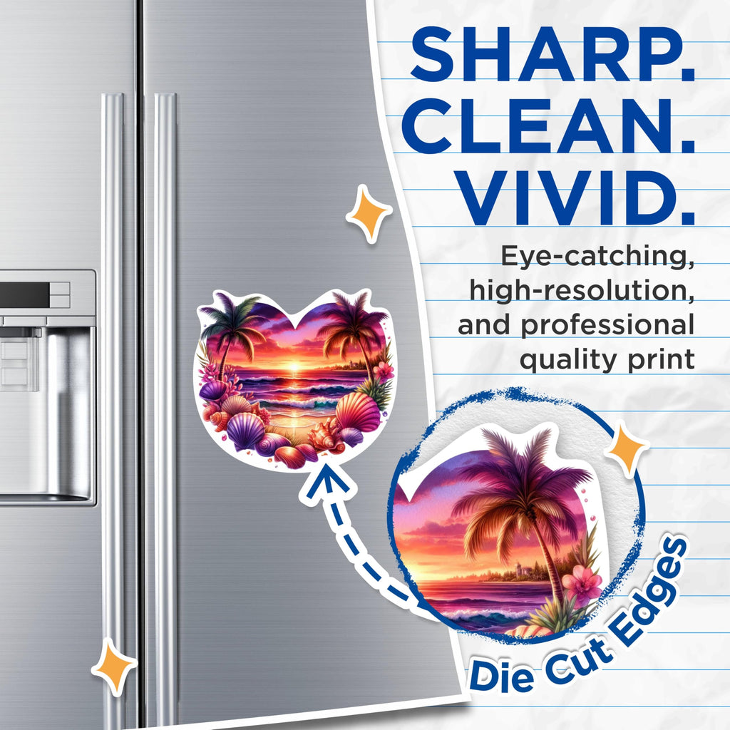 (2 Pack) Coastal Beach Sunset Magnets Coastal Sunset - Ocean Lover Beach Bum - 5 Inches On Longest Side - Premium Magnet - for Cars, Refrigerators, Toolboxes - Made in USA - MAG2230