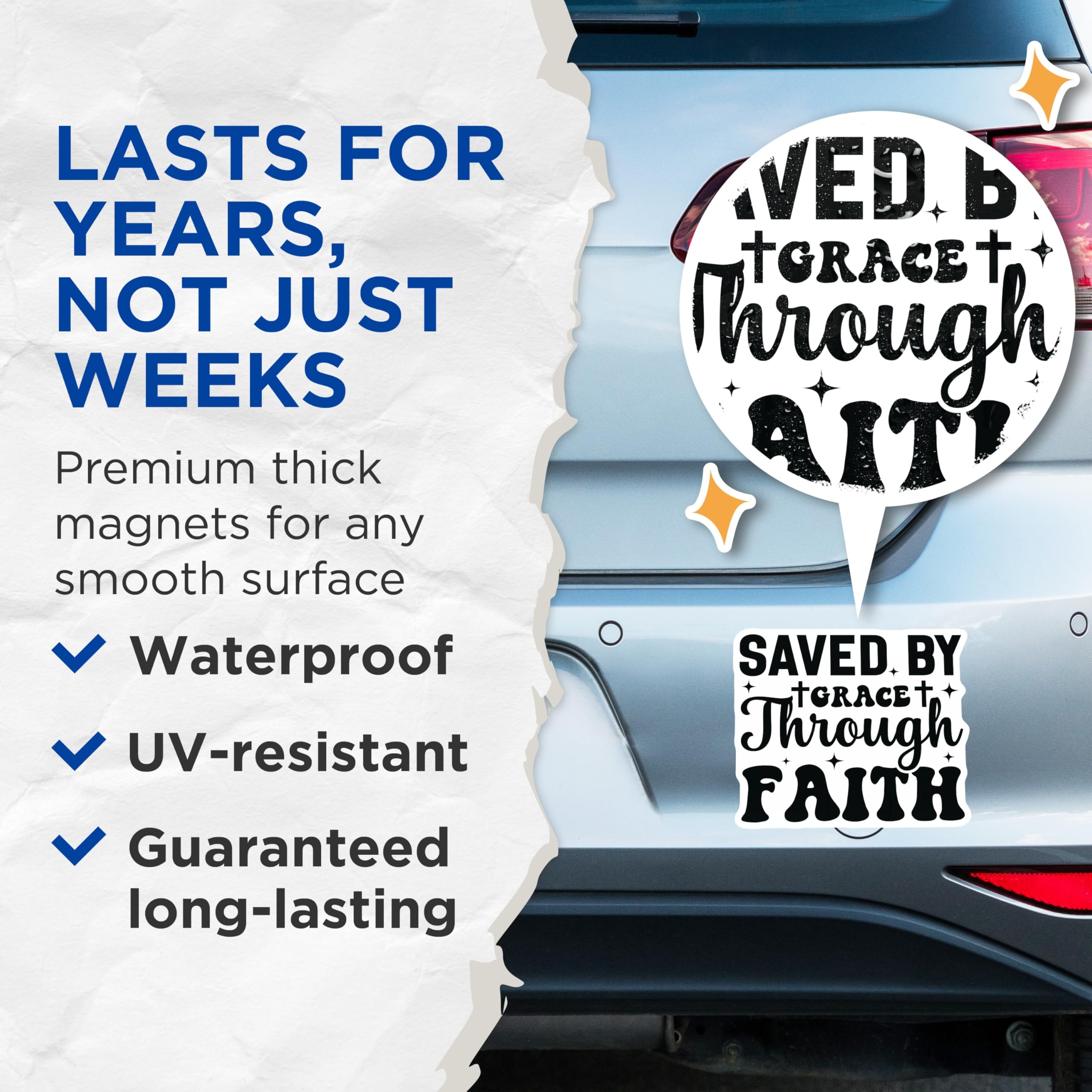 (2 Pack) Saved By Grace Through Faith Magnets - Christian Religious Magnet - Inspirational Scripture Verse Magnets - 5 Inches On Longest Side - Thick Durable Magnet - Made in USA - MAG27623