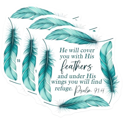 (3 Pack) Psalm 91 4 Decals - Feather Scripture Stickers - Christian Laptop Decal - 3 Inches On Longest Side - Easy Peel & Apply - Made in USA - 3MCS6319
