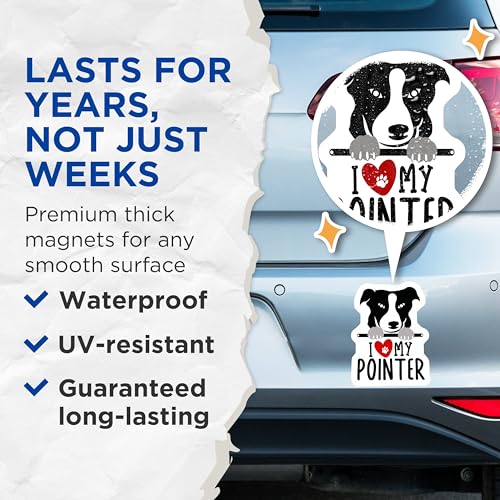 (2 Pack) Dog Lover Magnets - I Love My Pointer - Dog Breed Magnets - Pet Owner - Cute Dog Magnets - 5" On Longest Side - for Cars, Fridges, Toolboxes - Made in USA - MAG4307