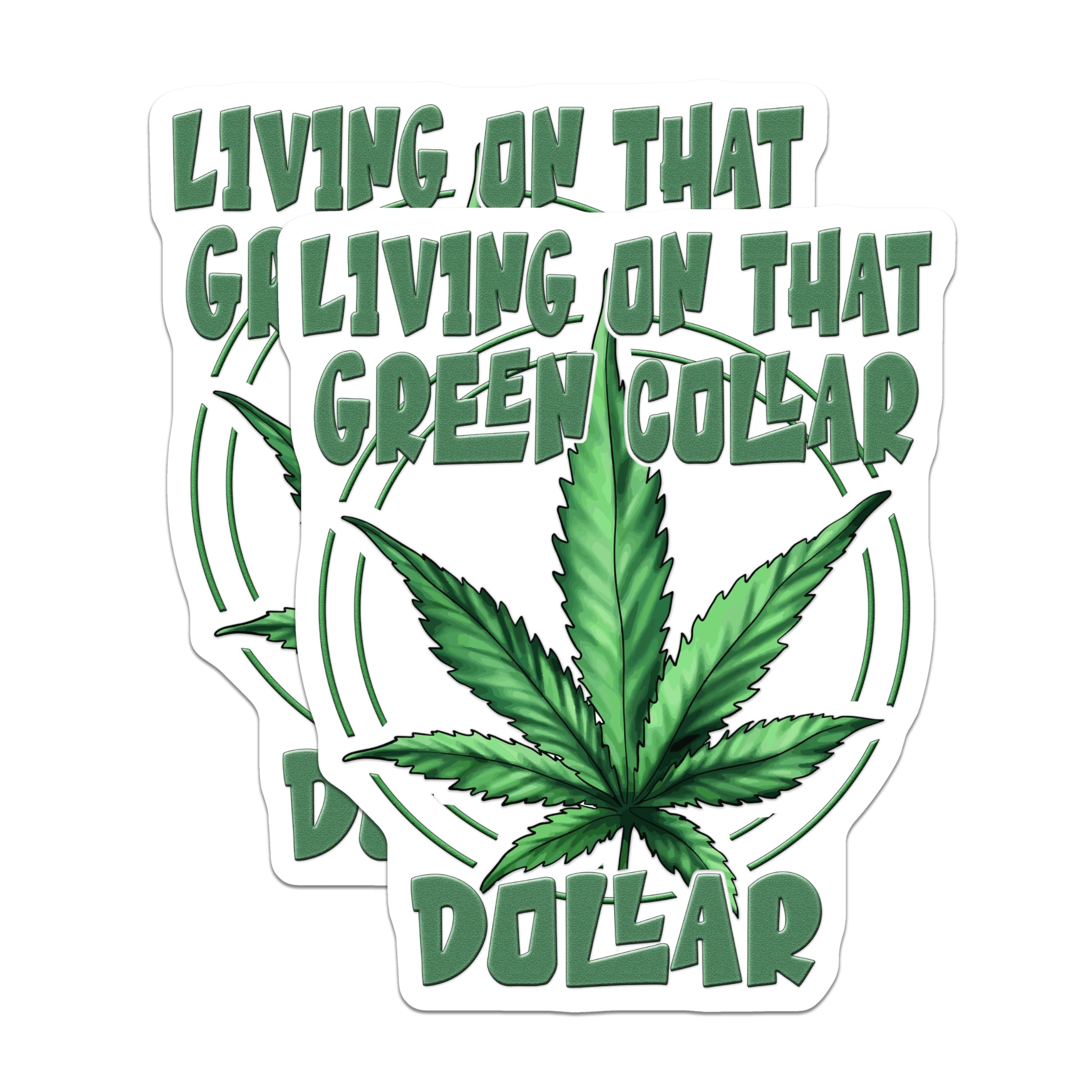 (2 Pack) Green Collar Dollar Magnets - Cannabis Decor - Weed Leaf Artwork - 5" On Longest Side - Premium Magnet - for Cars, Refrigerators, Toolboxes, Lockers - Made in USA - MAG15064