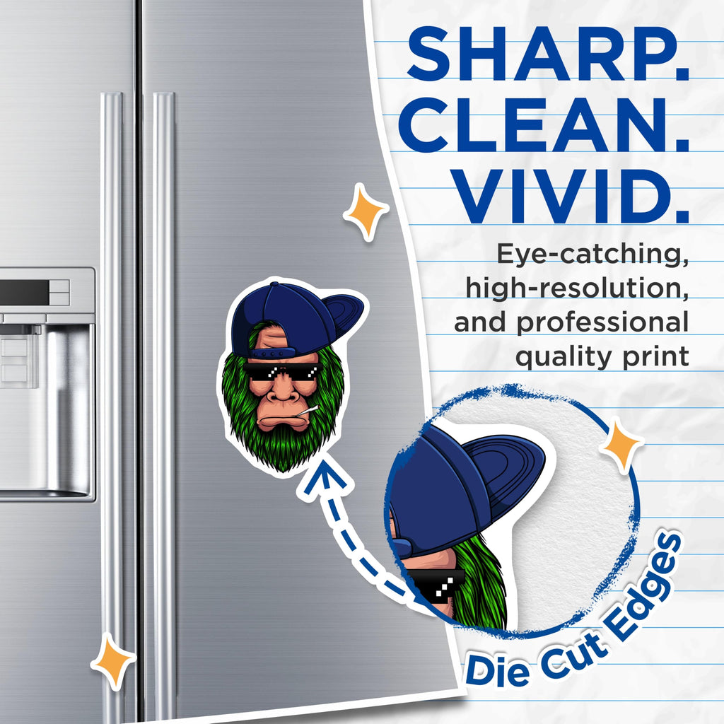 (2 Pack) Bigfoot Magnets - Sasquatch Thug Life Style Green Hair - Yeti Pixel Sunglasses Smoker Cryptid Refrigerator Art - 5 Inches On Longest Side - Thick Durable Magnet - Made in USA - MAG22709