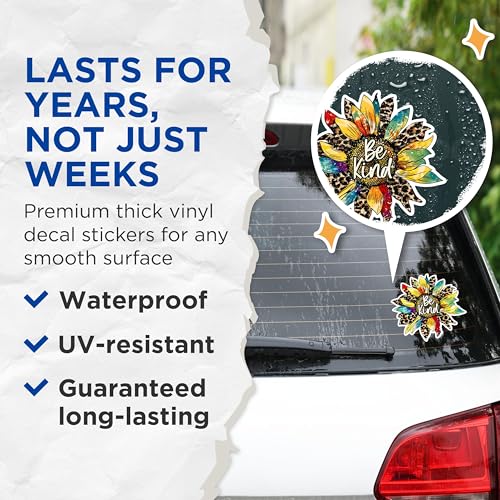 (2 Packs) Be Kind Sunflower Stickers - Positive Inspiring Motivating Decals - 5 Inches On Longest Side - Premium Vinyl Decal - Sticks to Any Smooth Flat Surface - Made in USA - BMCS2506