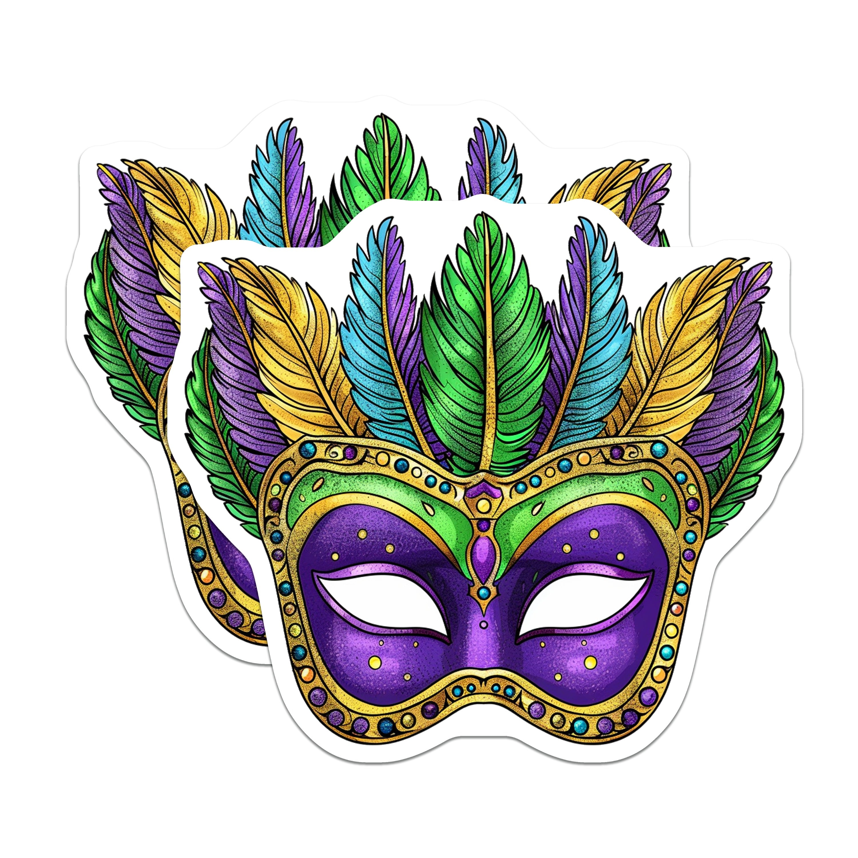 (2 Pack) Mardi Gras Mask Magnets - New Orleans Decor - Festive Carnival Celebration Art - 5 Inches On Longest Side - Thick Durable Magnet - Made in USA - MAG38369