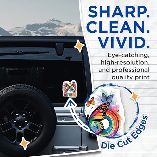 (2 Pack) Autism Awareness Stickers - Rainbow Butterfly - Inspirational Decals - 5" On Longest Side - Sticks to Smooth Flat Surfaces - Made in USA - BMCS9696