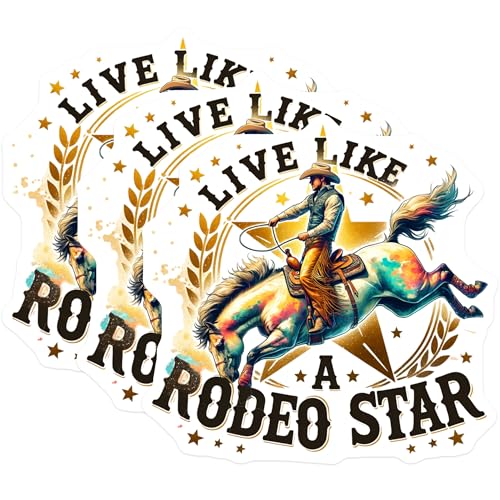 (3 Pack) Rodeo Star Decals - Cowboy Horse Riding - Western Decal Sticker - 3 Inches On Longest Side - Easy Peel & Apply - Made in USA - 3MCS6043