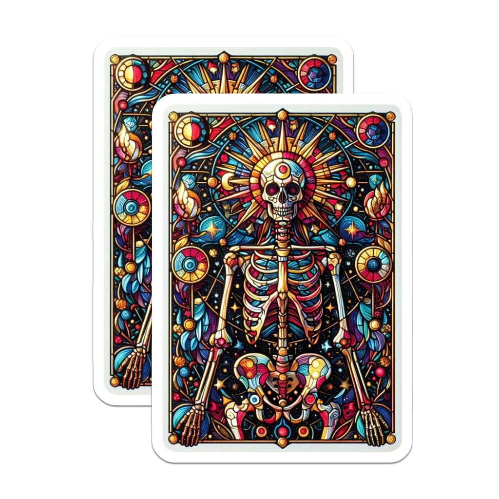 (2 Pack) Stained Glass Skeleton Magnets - Cosmic Skull Art Decor - Vibrant Celestial Gothic Kitchen - 5 Inches On Longest Side - Thick Durable Magnet - Made in USA - MAG22908