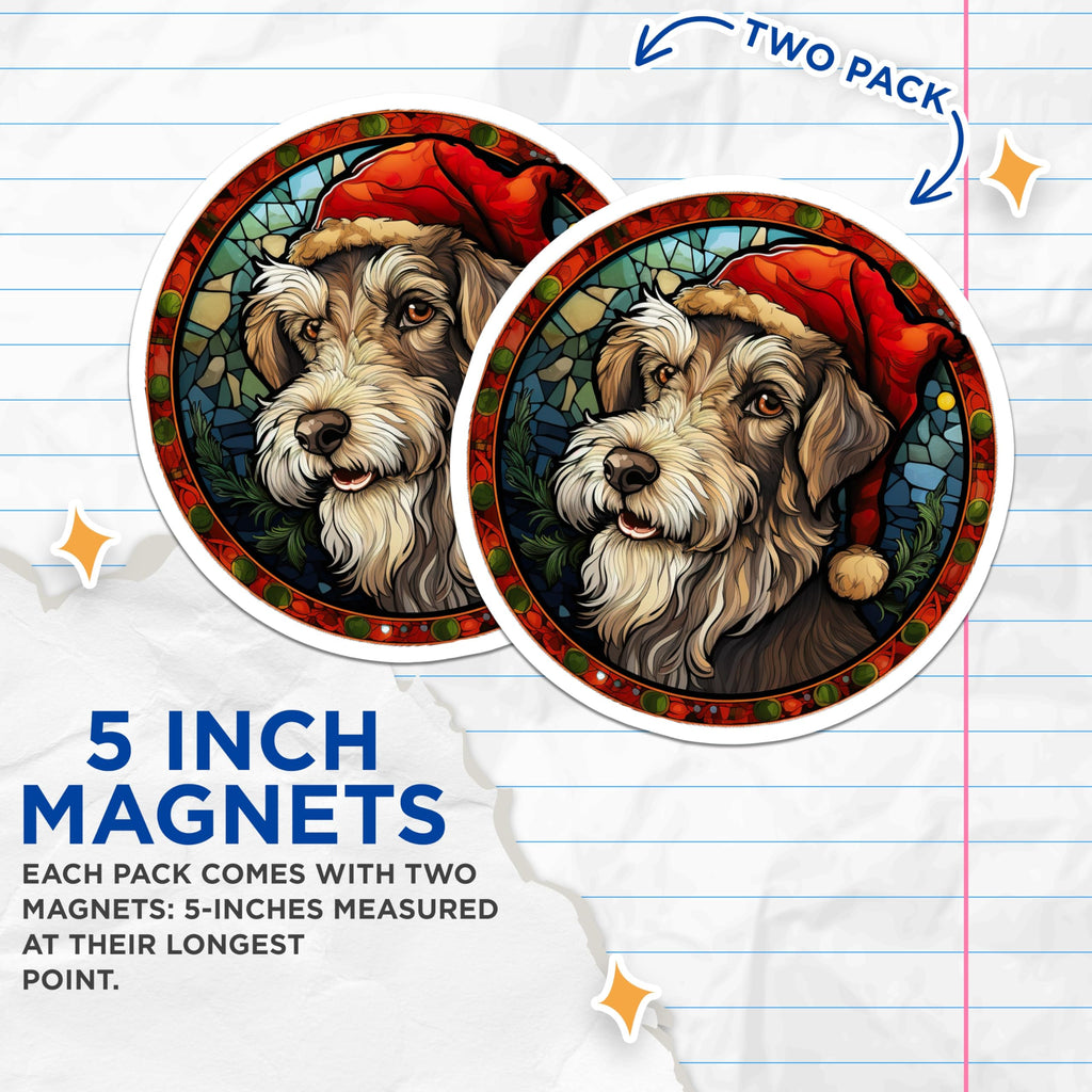 (2 Pack) Christmas Schnauzer Magnets - Festive Dog Santa Hat Pet Decor - Stained Glass Art Refrigerator Magnets - 5 Inches On Longest Side - Thick Durable Magnet - Made in USA - MAG24778