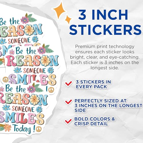 (3 Pack) Inspirational Quote Decals - Be The Reason Someone Smiles - Laptop Decals - 3 Inches On Longest Side - Easy Peel & Apply - Made in USA - 3MCS7363