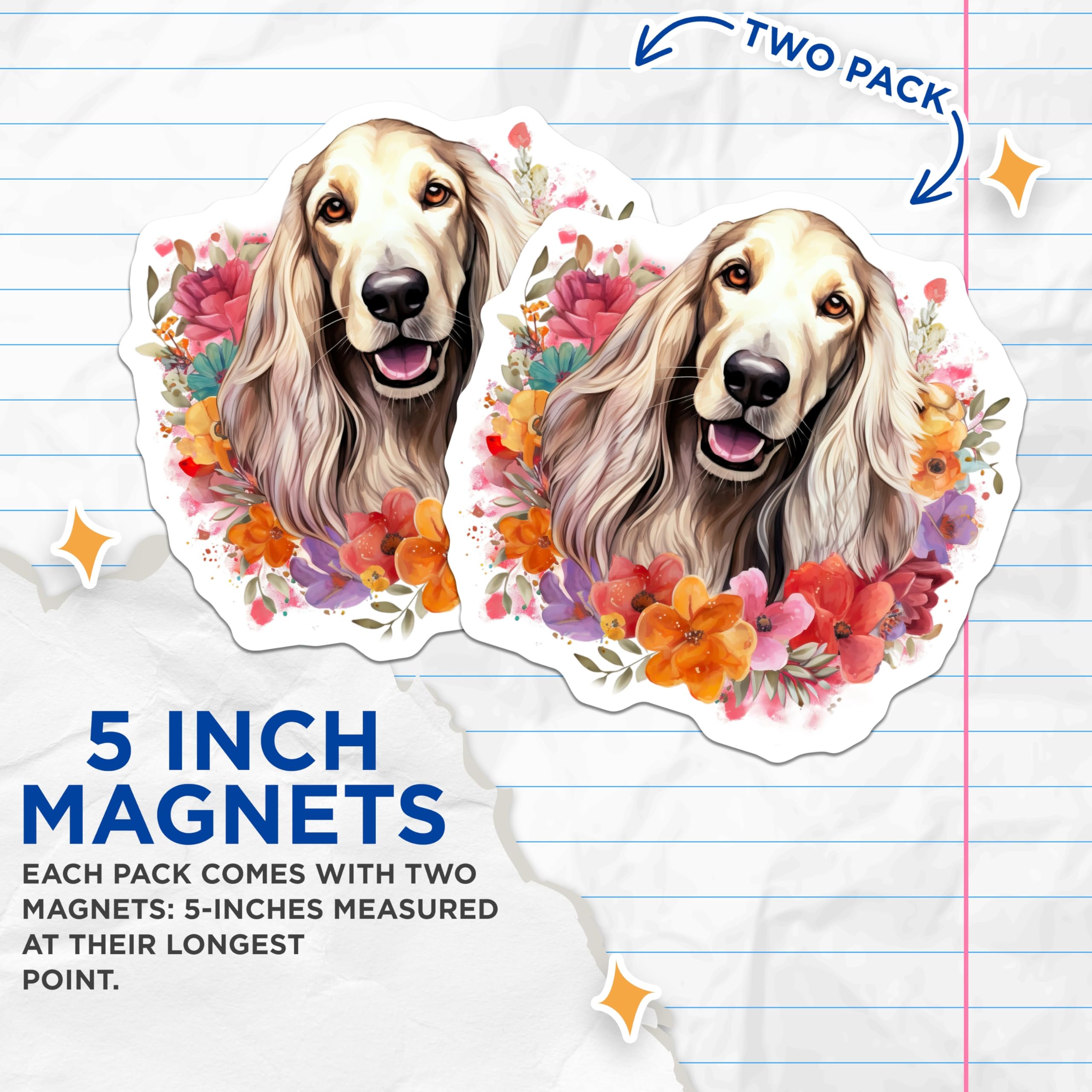 (2 Pack) Happy Spaniel Dog Magnets - Vibrant Floral Pet Decor - Dog Mom Refrigerator Accessory for Pet Owners - 5 Inches On Longest Side - Thick Durable Magnet - Made in USA - MAG25418