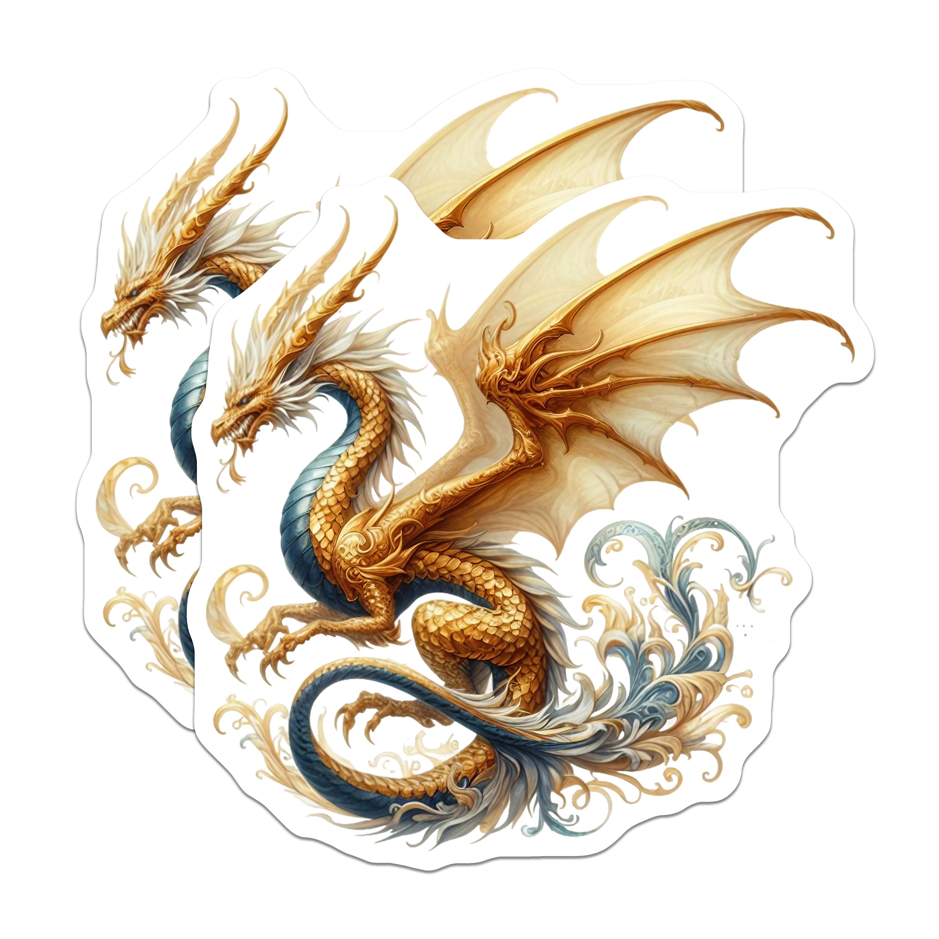 (2 Pack) Golden Dragon Magnets - Fantasy Creature Decor - Mythical Beast Art - Dragon Lover Refrigerator Accessory - Gamer Locker Magnet - 5" - Durable Magnet - Made in USA - MAG37695