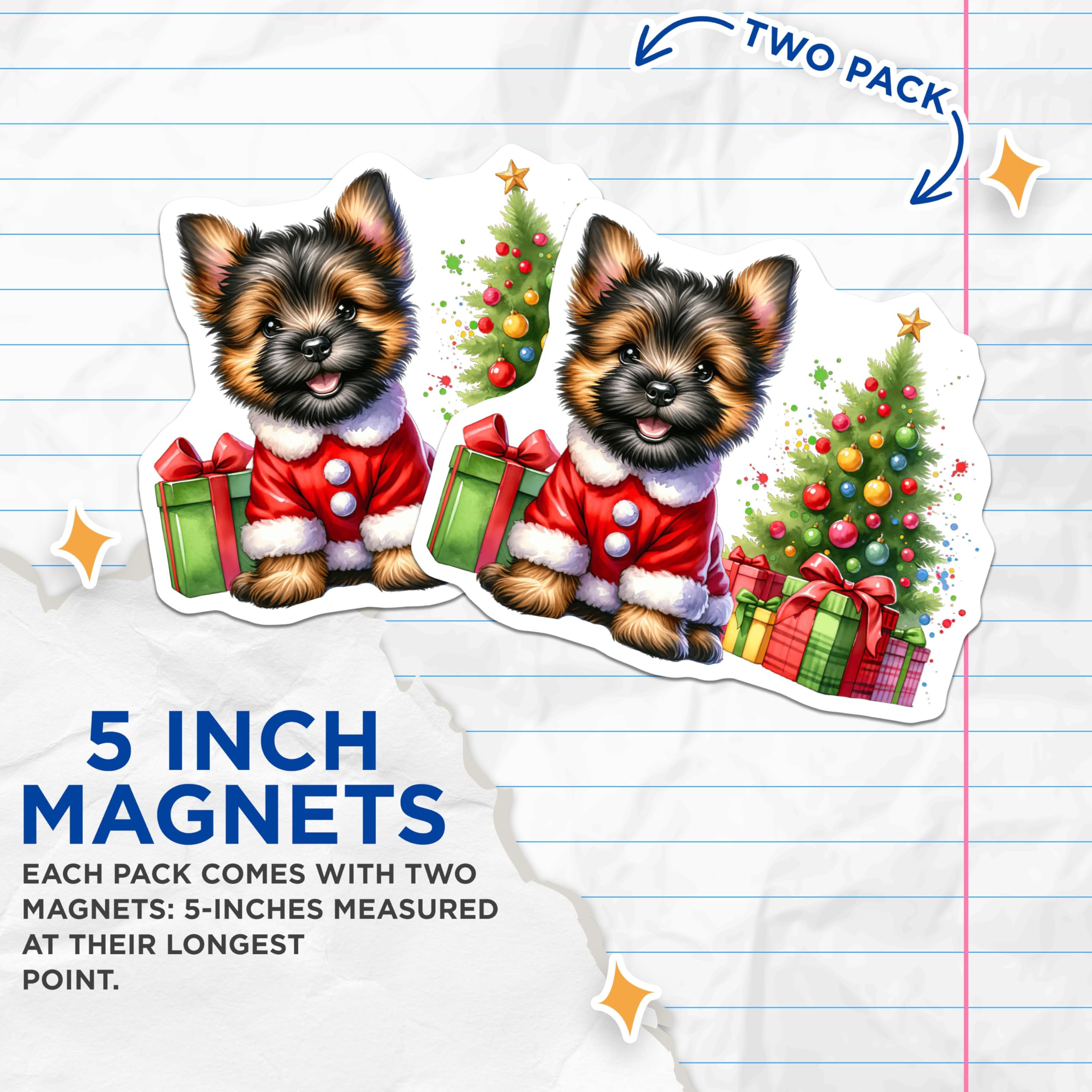 (2 Pack) Yorkshire Terrier Magnets - Christmas Puppy Decor - Dog Lover Holiday Kitchen - 5 Inches On Longest Side - Thick Durable Magnet - Made in USA - MAG29203