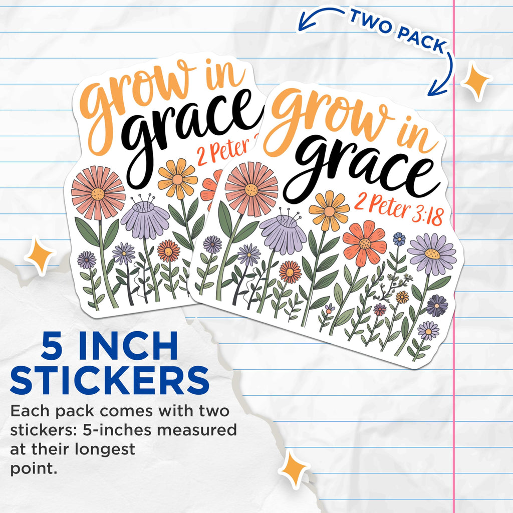 (2 Pack) Grow in Grace Stickers - 2 Peter 3:18-5" On Longest Side - Sticks to Smooth Flat Surfaces - Made in USA - BMCS8819 - BMCS8819