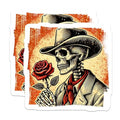 (2 Pack) Skeleton Cowboy Stickers - Western Theme - Vintage Skull Art Stickers - 5" On Longest Side - Sticks to Smooth Flat Surfaces - Made in USA - BMCS5684