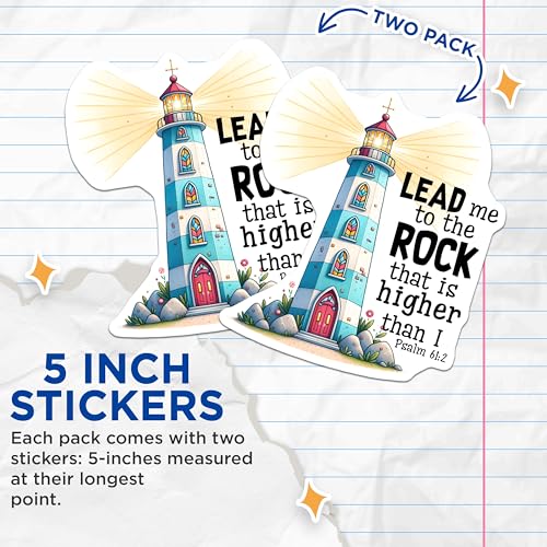 (2 Pack) Lighthouse Design Stickers - Inspirational Quotes - Christian Faith - 5" On Longest Side - Sticks to Smooth Flat Surfaces - Made in USA - BMCS8093