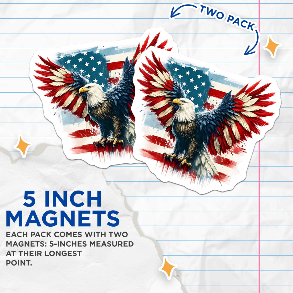 (2 Pack) American Eagle Magnets - USA Flag Patriotic Decal - Fridge Magnets Decoration - 5" On Longest Side - Premium Magnet - for Cars, Refrigerators, Toolboxes, Lockers - Made in USA - MAG15514