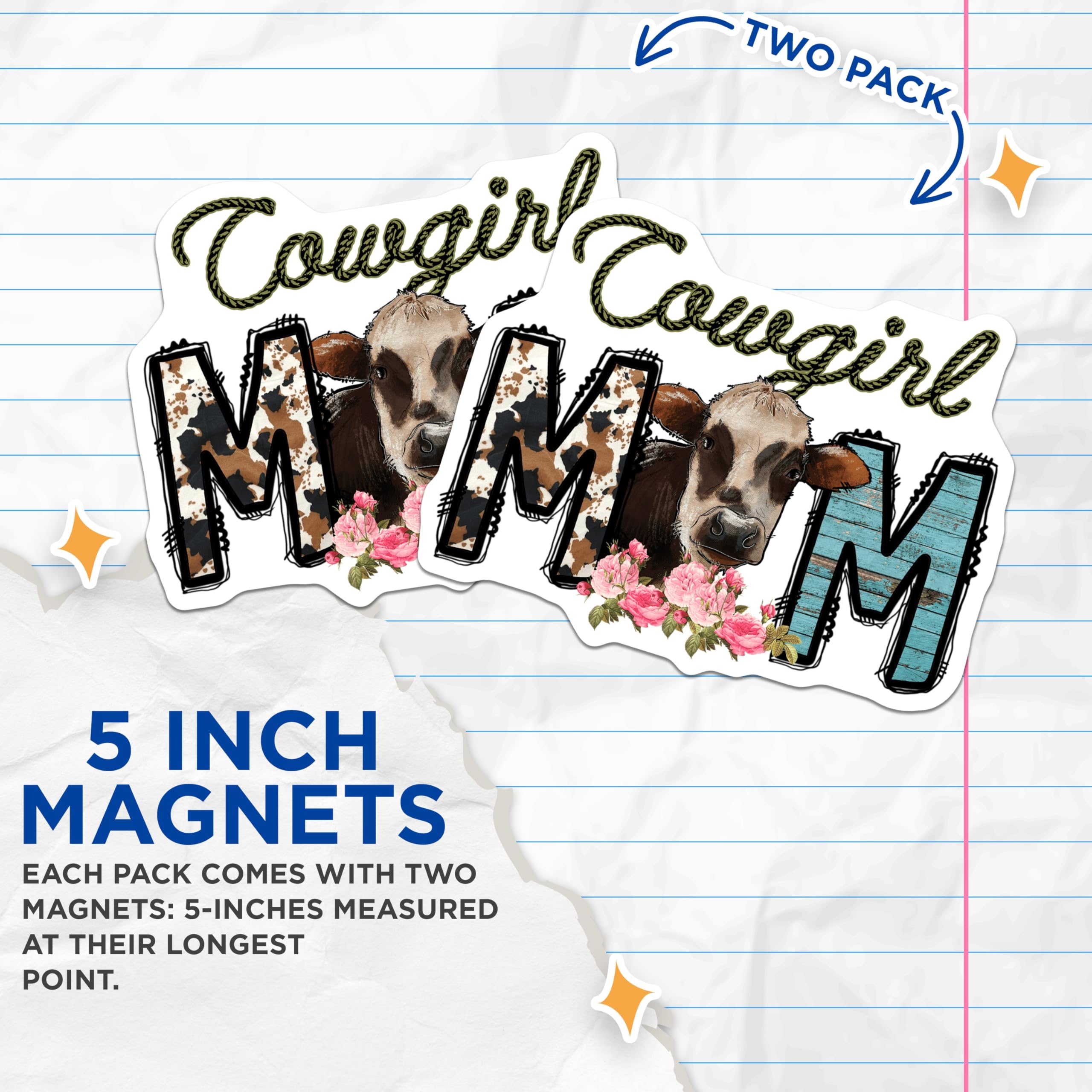 (2 Pack) Cowgirl Mom Magnets - Western Farmhouse Refrigerator Decor - Country Life Animal Lover Accent for Women - 5 Inches On Longest Side - Thick Durable Magnet - Made in USA - MAG30737