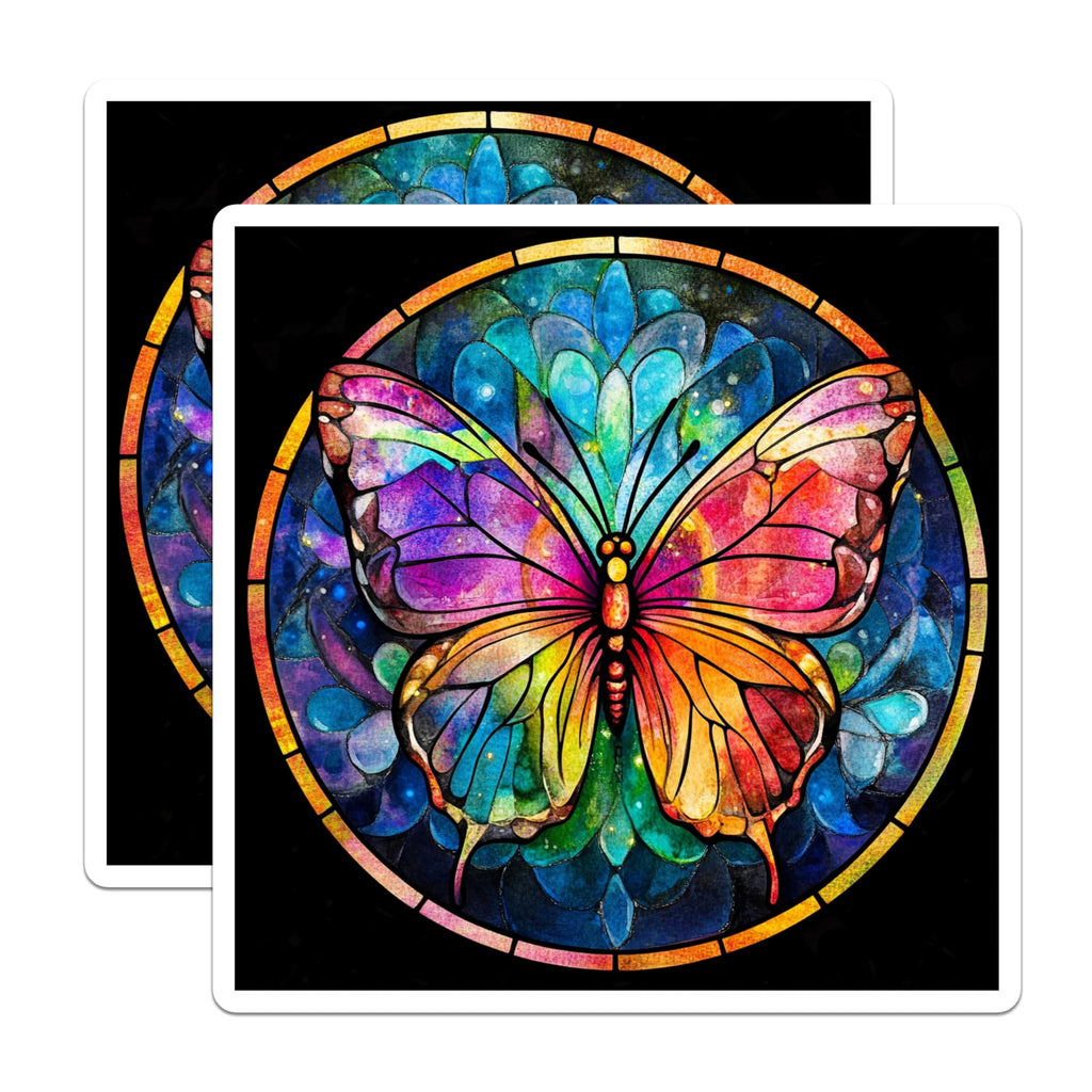 (2 Pack) Stained Glass Butterfly Magnets - Vibrant Mandala Art - Nature Inspired Decor - 5 Inches On Longest Side - Thick Durable Magnet - Made in USA - MAG28258