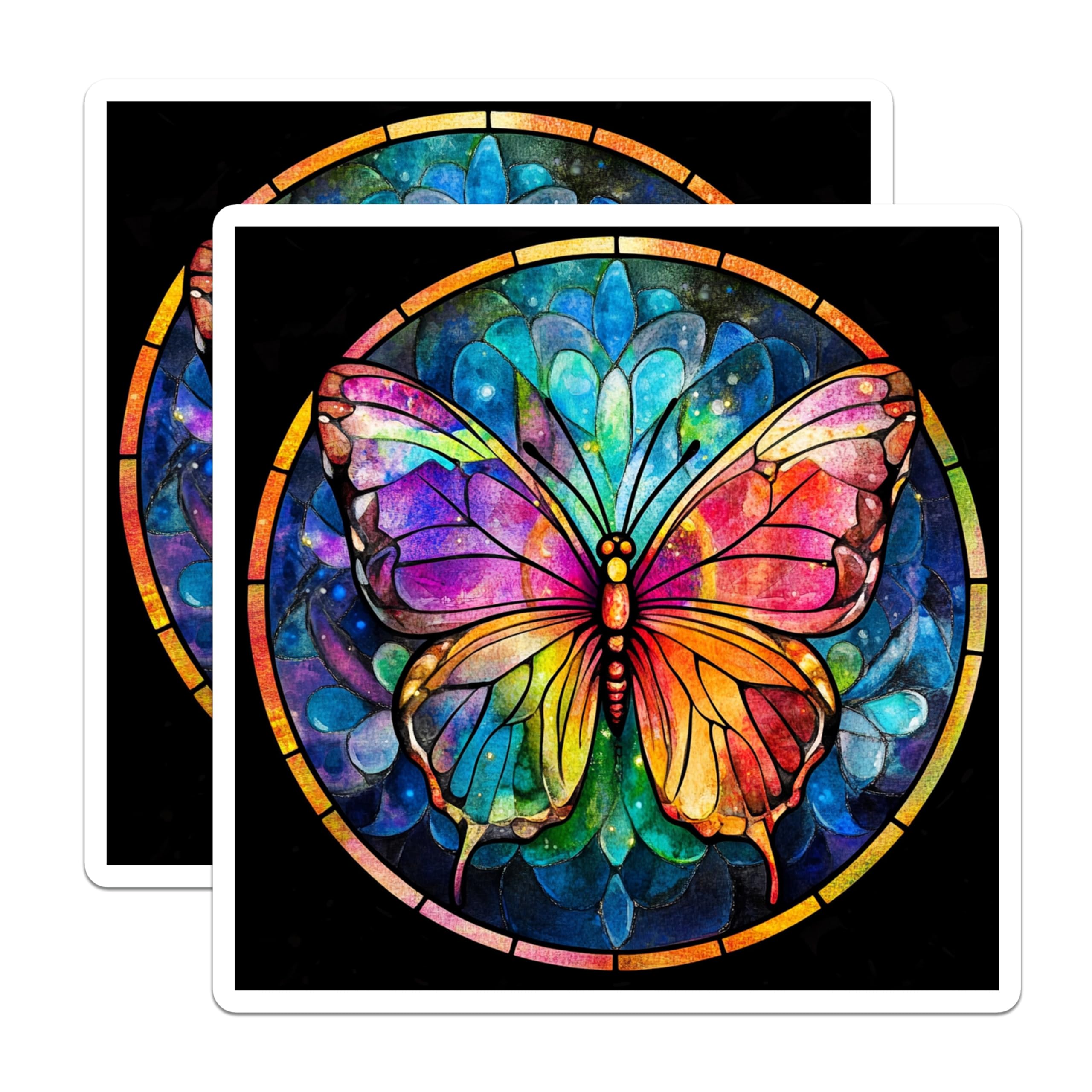 (2 Pack) Stained Glass Butterfly Magnets - Vibrant Mandala Art - Nature Inspired Decor - 5 Inches On Longest Side - Thick Durable Magnet - Made in USA - MAG28258